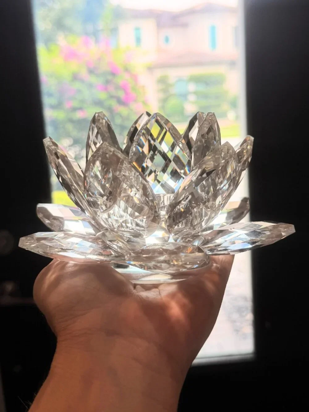 Large JM by Julien Macdonald Crystal Lotus Flower Votive TeaLight Candle Holder